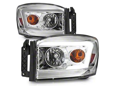Light Bar Style Crystal Headlights; Chrome Housing; Clear Lens (06-09 RAM 2500)