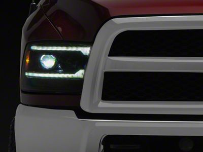 AlphaRex LUXX-Series 5th Gen 2500 G2 Style LED Projector Headlights; Alpha Black Housing; Clear Lens (13-18 RAM 2500 w/ Factory Projector Headlights)