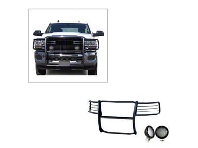 Modular Grille Guard with 5.30-Inch Black Round Flood LED Lights; Black (19-24 RAM 2500)