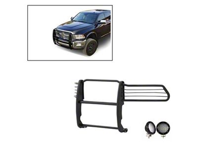 Modular Grille Guard with 5.30-Inch Black Round Flood LED Lights; Black (10-18 RAM 2500)