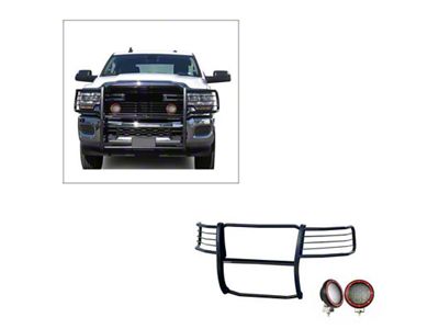 Modular Grille Guard with 5.30-Inch Red Round Flood LED Lights; Black (19-24 RAM 2500)