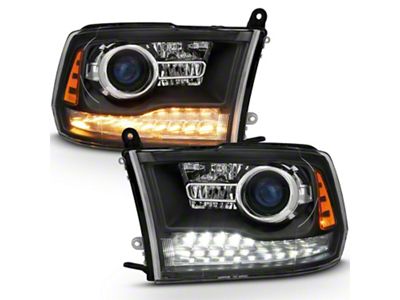 OE Style Plank Style Switchback Halo Projector Headlights; Matte Black Housing; Clear Lens (10-18 RAM 2500 w/ Factory Halogen Non-Projector Headlights)