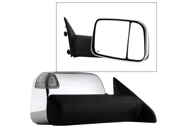 Powered Heated Manual Extended Mirrors with LED Turn Signal; Passenger Side; Chrome (10-12 RAM 2500)