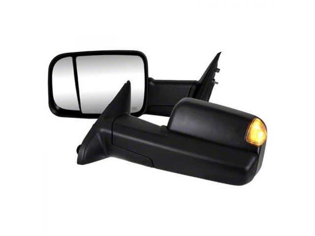 Powered Heated Towing Mirrors with Amber LED Turn Signals and Puddle Lights; Black (13-15 RAM 2500)