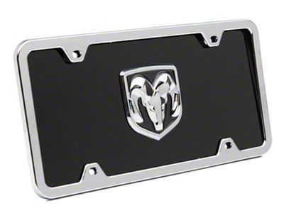 RAM License Plate; Chrome on Black (Universal; Some Adaptation May Be Required)