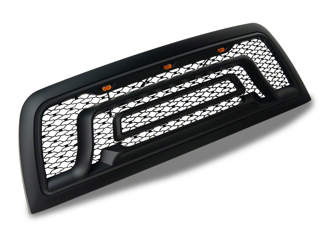 Black SS Mesh Grille+Chrome Shell+3x LED Lights for 10-18 Dodge RAM