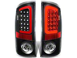 Red C-Bar LED Tail Lights; Black Housing; Clear Lens (07-09 RAM 2500)