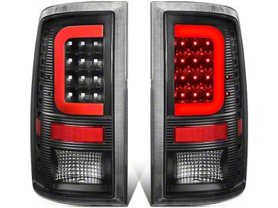 Red C-Bar LED Tail Lights; Black Housing; Clear Lens (10-18 RAM 2500 w/ Factory Halogen Tail Lights)