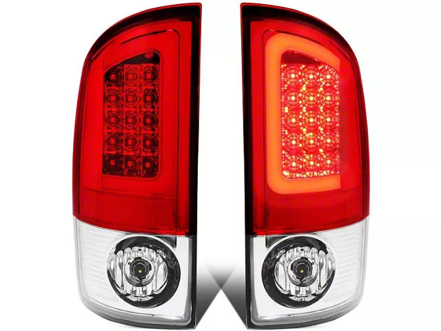 Red C-Bar LED Tail Lights; Chrome Housing; Red Lens (03-06 RAM 2500)
