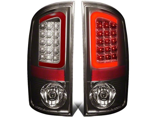Red C-Bar LED Tail Lights; Chrome Housing; Smoked Lens (03-06 RAM 2500)