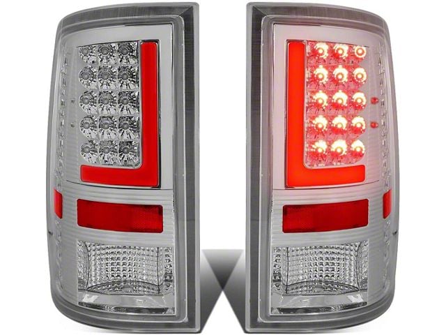 Red L-Bar LED Tail Lights; Chrome Housing; Clear Lens (10-18 RAM 2500 w/ Factory Halogen Tail Lights)