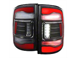 Red LED Bar Tail Lights; Matte Black Housing; Clear Lens (10-18 RAM 2500 w/ Factory Halogen Tail Lights)