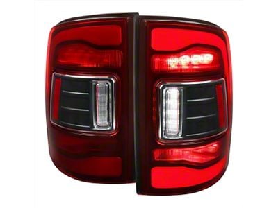 Red LED Bar Tail Lights; Matte Black Housing; Red Clear Lens (10-18 RAM 2500 w/ Factory Halogen Tail Lights)