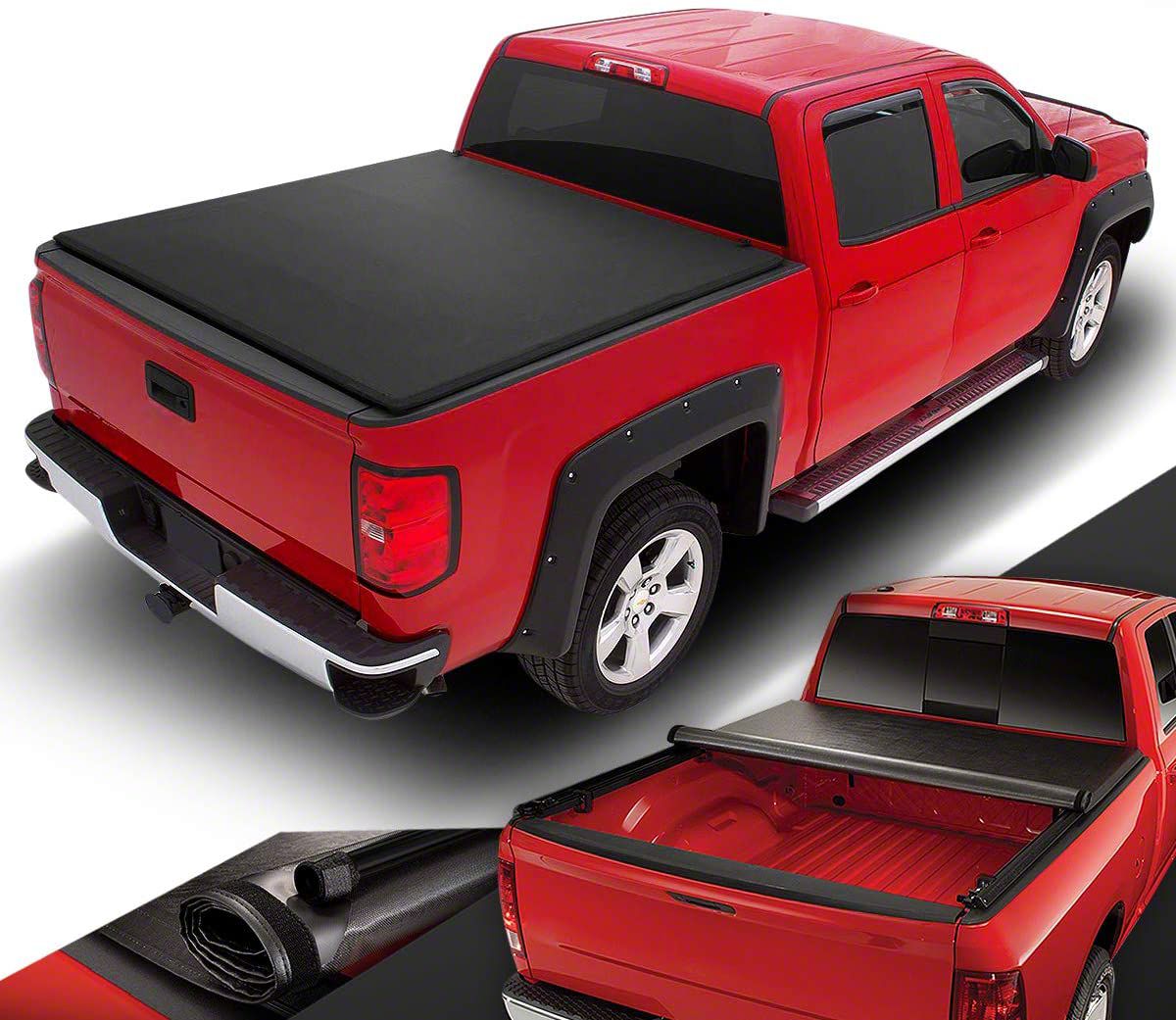 Rainbowauto 8ft Soft Roll-Up Tonneau Cover For Dodge Ram 1500 2500 3500 1994-2018 - Black Vinyl, Aluminum Frame