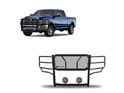 Rugged Heavy Duty Grille Guard with 5.30-Inch Red Round Flood LED Lights; Black (10-18 RAM 2500)
