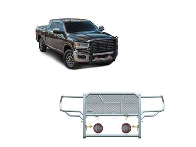 Rugged Heavy Duty Grille Guard with 5.30-Inch Red Round Flood LED Lights; Black (19-24 RAM 2500, Excluding Power Wagon)