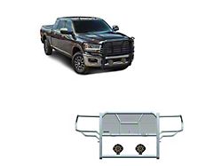 Rugged Heavy Duty Grille Guard with 7-Inch Black Round Flood LED Lights; Black (19-24 RAM 2500, Excluding Power Wagon)