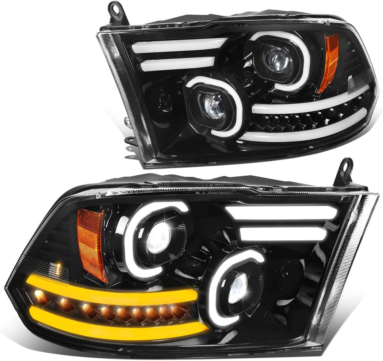 RAM 2500 Sequential Turn Signal Projector Headlights; Black Housing