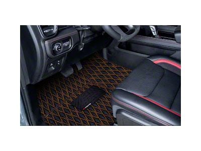 Single Layer Diamond Front and Rear Floor Mats; Black and Orange Stitching (10-18 RAM 2500 Crew Cab w/ Front Bucket Seats)