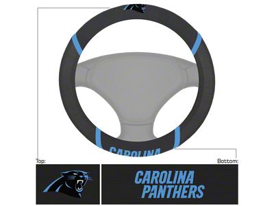 Steering Wheel Cover with Carolina Panthers Logo; Black (Universal; Some Adaptation May Be Required)