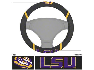 Steering Wheel Cover with Louisiana State University Tiger Eye Logo; Black (Universal; Some Adaptation May Be Required)