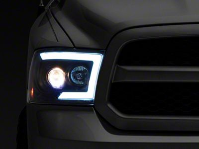 Switchback Sequential LED C-Bar Projector Headlights; Matte Black Housing; Clear Lens (10-18 RAM 2500 w/ Factory Halogen Non-Projector Headlights)