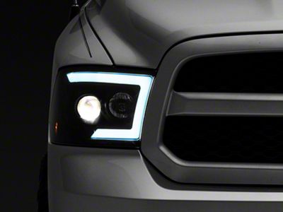 Switchback Sequential LED C-Bar Projector Headlights; Matte Black Housing; Smoked Lens (10-18 RAM 2500 w/ Factory Halogen Non-Projector Headlights)