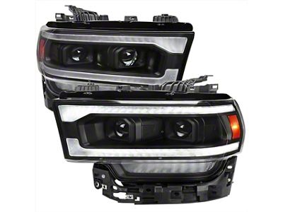 Switchback Sequential LED Turn Signal Projector Headlights; Matte Black Housing; Clear Lens (19-24 RAM 2500 w/ Factory Halogen Headlights)