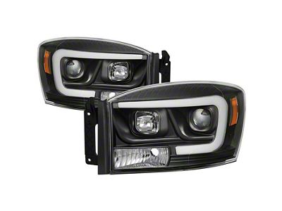 Version 2 Light Bar DRL Projector Headlights; Black Housing; Clear Lens (06-09 RAM 2500)