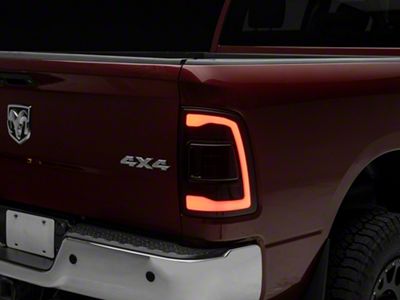 White LED Bar Tail Lights; Black Housing; Smoked Lens (10-18 RAM 2500 w/ Factory Halogen Tail Lights)