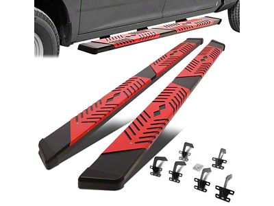 5.50-Inch Wide Flat Running Boards; Black and Red (10-24 RAM 3500 Crew Cab)