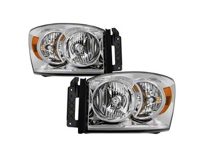 Amber Crystal Headlights; Chrome Housing; Clear Lens (06-09 RAM 3500)