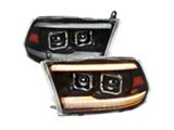 Amber LED Bar Switchback Sequential Projector Headlights; Matte Black Housing; Clear Lens (09-18 RAM 3500 w/ Factory Halogen Headlights)