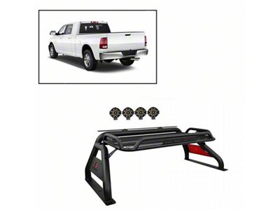 Atlas Roll Bar with 7-Inch Black Round LED Lights; Black (03-24 RAM 3500 w/o RAM Box)