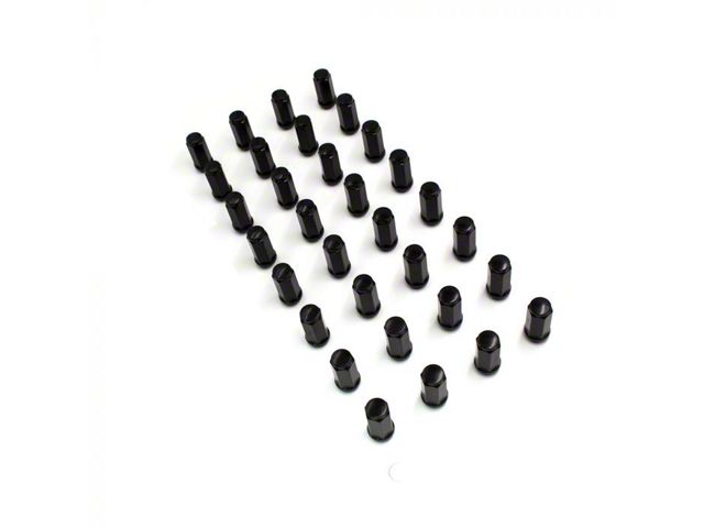 Black Bulge Acorn Lug Nut Kit; 14mm x 1.5; Set of 32 (12-24 RAM 3500)