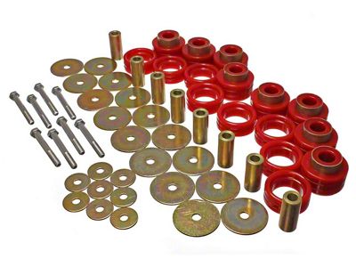 Body Mount Bushings and Hardware Kit; Polyurethane; Red (94-02 RAM 3500 Club Cab, Quad Cab)
