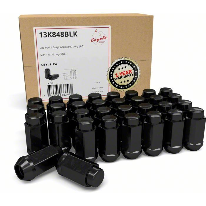 RAM 3500 Bulge Black Acorn Lug Nut Kit; 14mm x 1.5; Set of 32 (1224