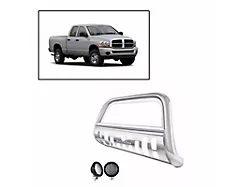 Bull Bar with 5.30-Inch Black Round Flood LED Lights; Stainless Steel (03-09 RAM 3500)