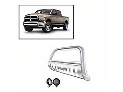 Bull Bar with 5.30-Inch Black Round Flood LED Lights; Stainless Steel (10-18 RAM 3500)