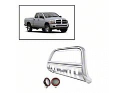 Bull Bar with 5.30-Inch Red Round Flood LED Lights and Skid Plate; Stainless Steel (03-09 RAM 3500)