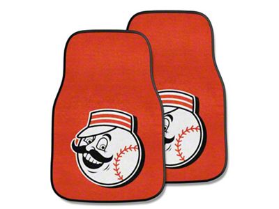 Carpet Front Floor Mats with Cincinnati Reds Logo; Red (Universal; Some Adaptation May Be Required)