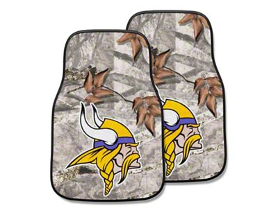 Carpet Front Floor Mats with Minnesota Vikings Logo; Camo (Universal; Some Adaptation May Be Required)