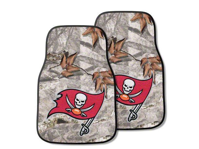 Carpet Front Floor Mats with Tampa Bay Buccaneers Logo; Camo (Universal; Some Adaptation May Be Required)