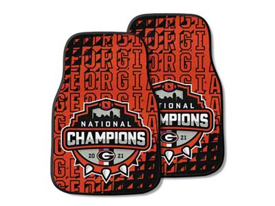 Carpet Front Floor Mats with University of Georgia 2022-23 National Champions Logo; Gray (Universal; Some Adaptation May Be Required)