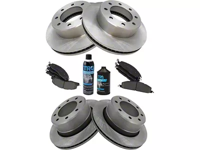 Ceramic 8-Lug Brake Rotor, Pad, Brake Fluid and Cleaner Kit; Front and Rear (09-18 RAM 3500)