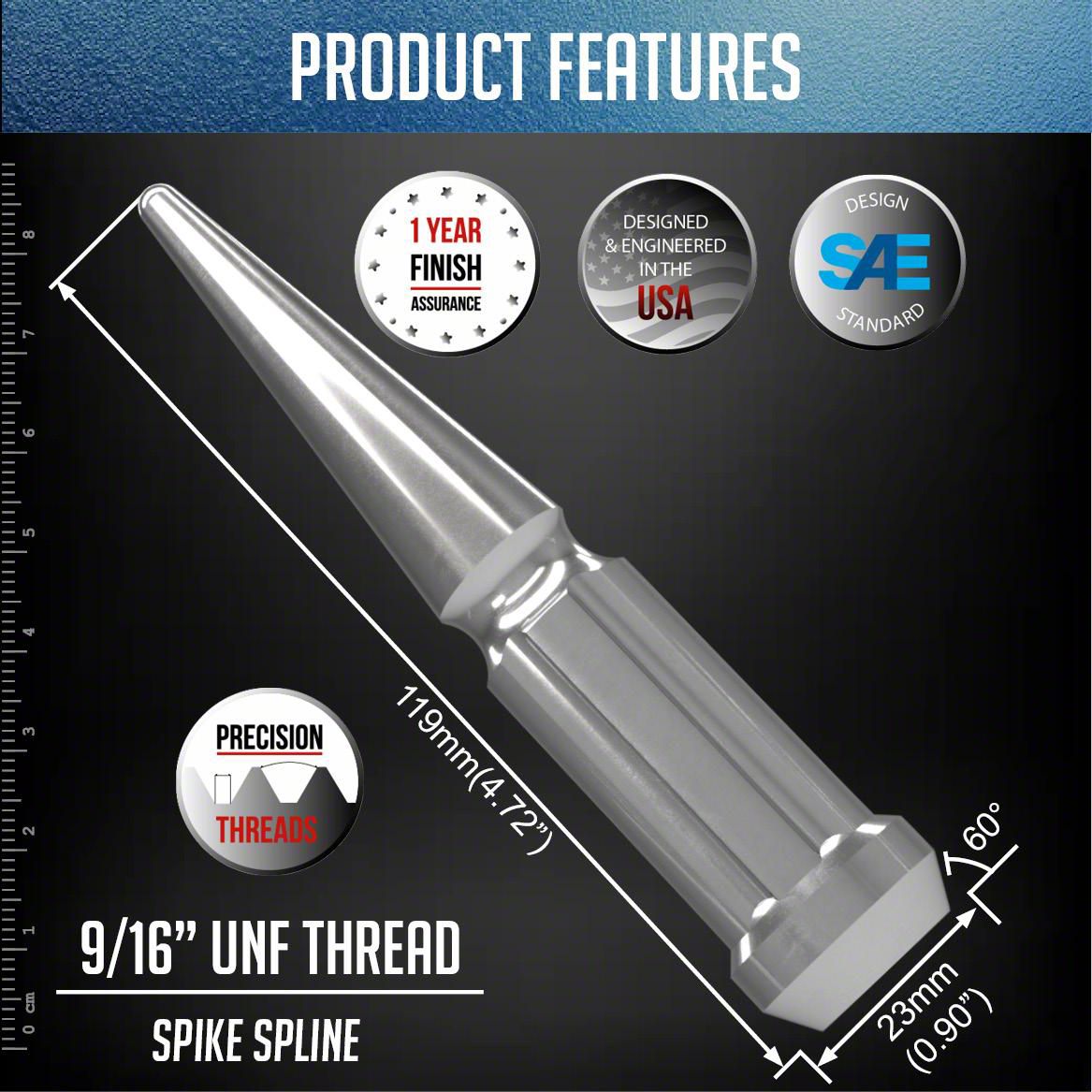 RAM 3500 Chrome Spike Lug Nut Kit; 9/16-Inch; Set of 32 (03-11 RAM
