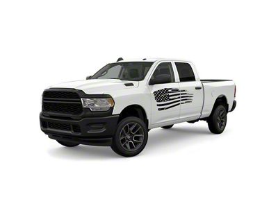 Distressed US Flag Door Graphics; Matte Black (94-24 RAM 3500)