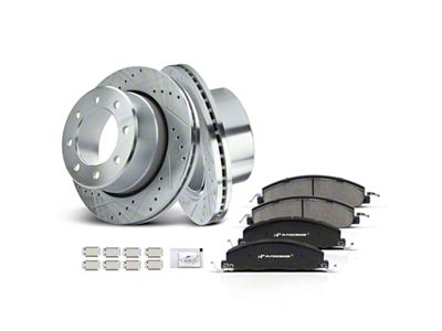 Drilled and Slotted 8-Lug Brake Rotor and Pad Kit; Rear (09-18 RAM 3500 SRW)