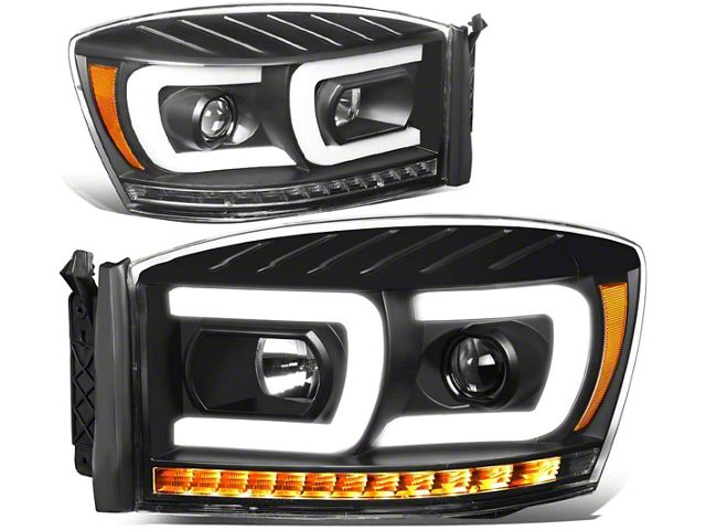 Dual LED DRL Projector Headlight with Amber Corner Lights; Black Housing; Clear Lens (06-09 RAM 3500)