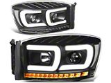 Dual LED DRL Projector Headlight with Clear Corner Lights; Black Housing; Clear Lens (06-09 RAM 3500)
